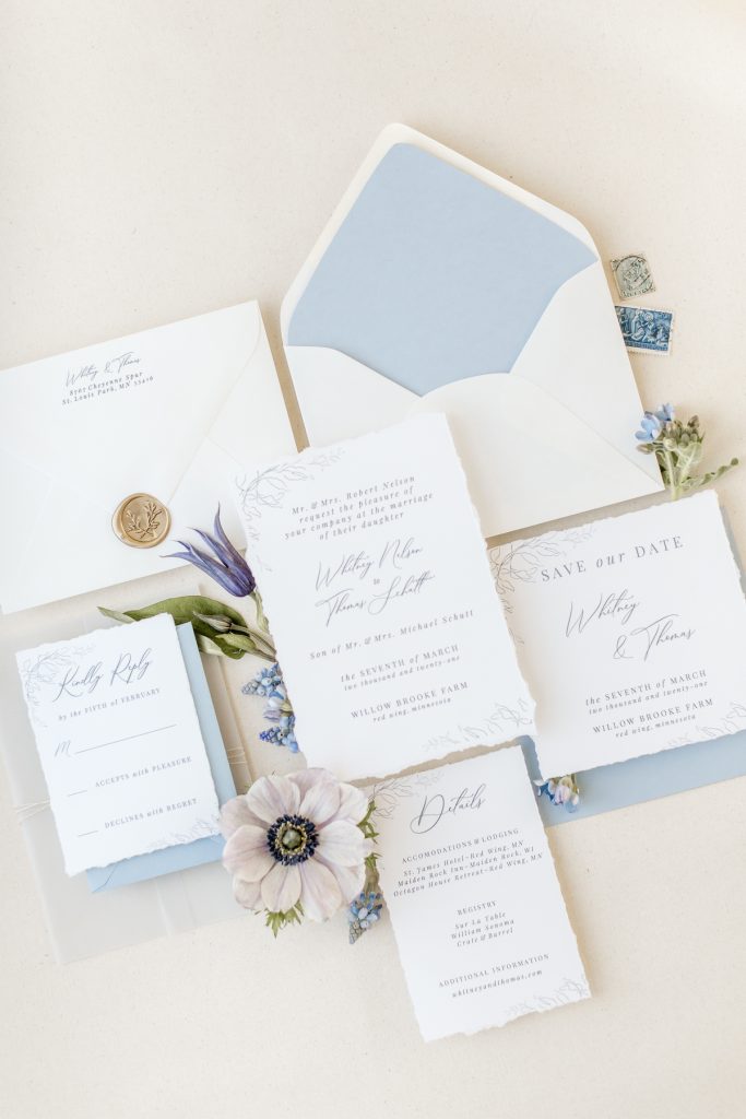Light blue wedding invitation suite 
