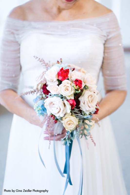 White and red rose bridal bouquet