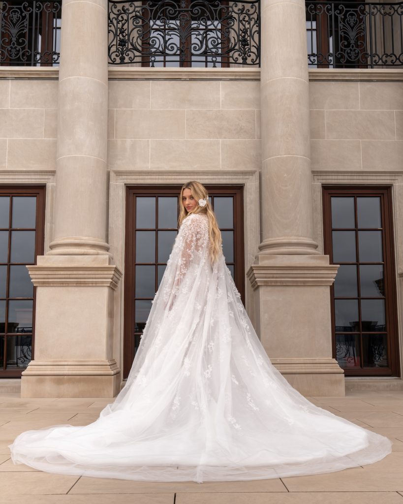 Cathedral length beaded bridal cape