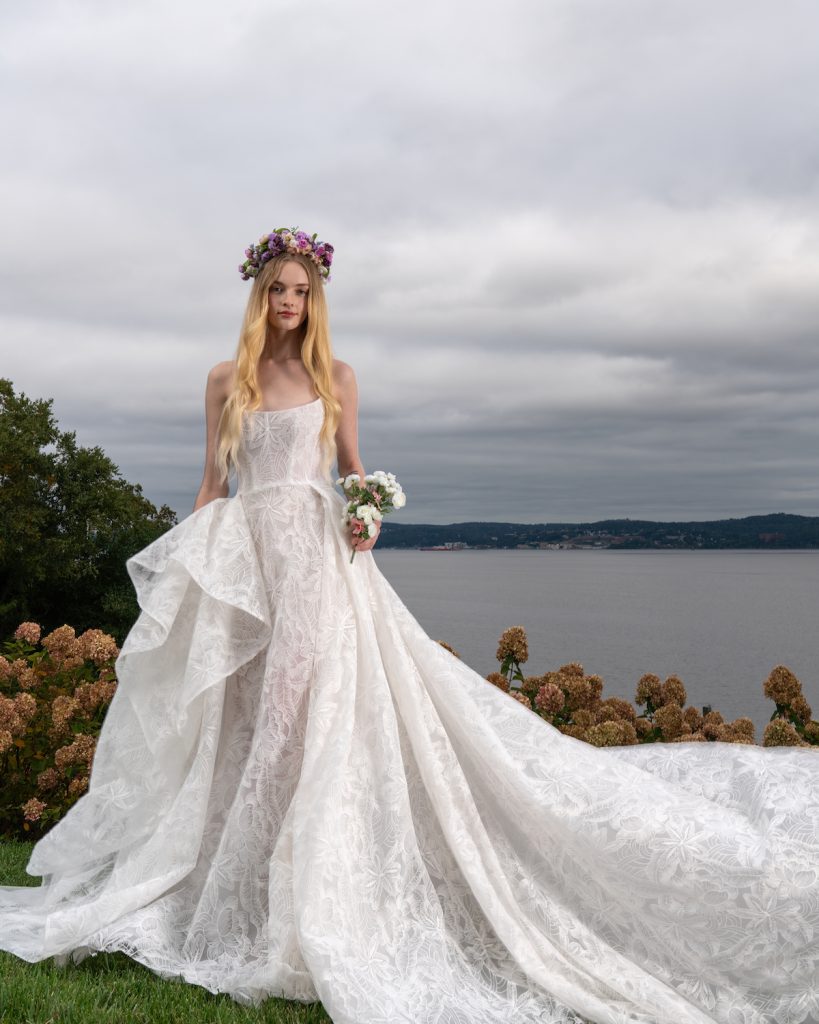 Dramatic floral bridal overskirt 