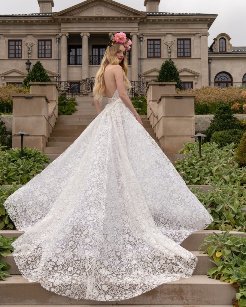 Floral cathedral bridal gown train