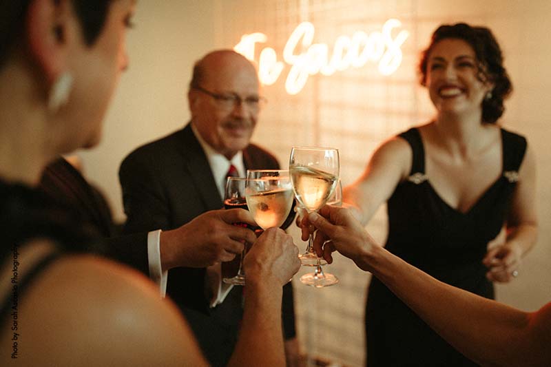 Wedding guests having a champagne toast