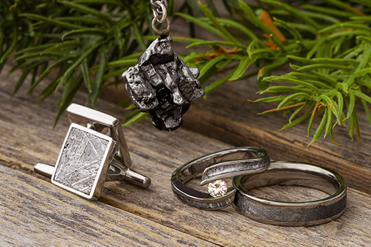 Dark gray meteorite wedding bands