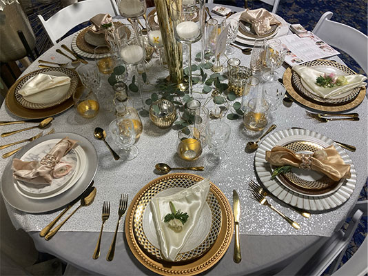 Gold and white wedding tablescape by Rison Design
