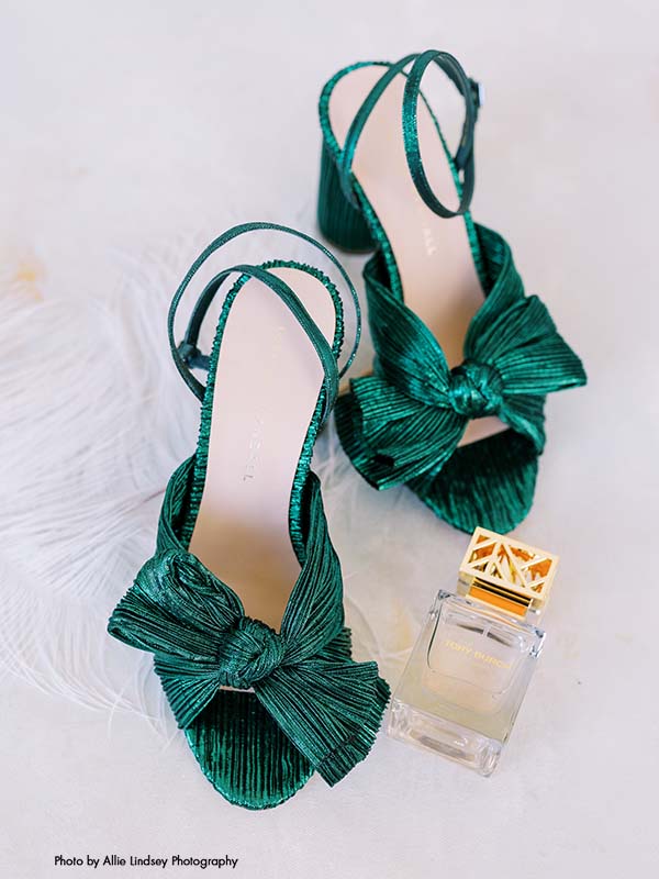 Green bridal heels with bow