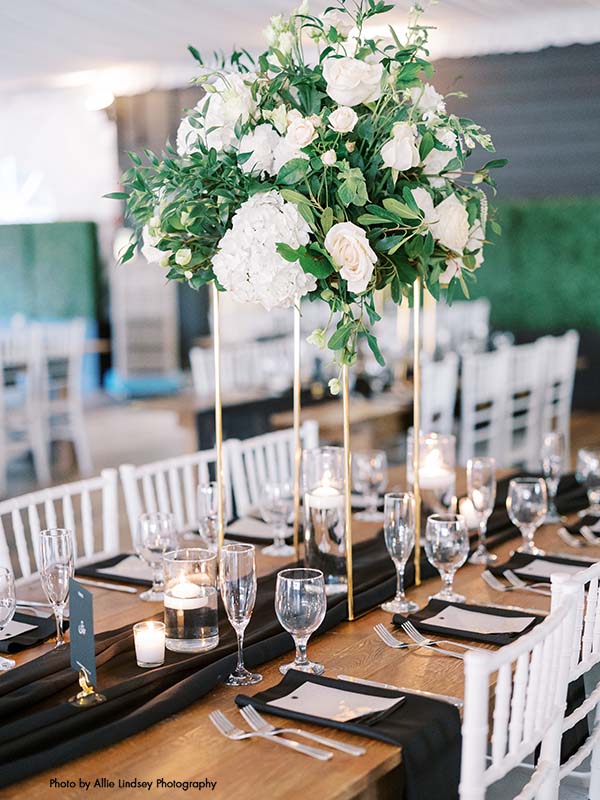 Black and white wedding tablescape
