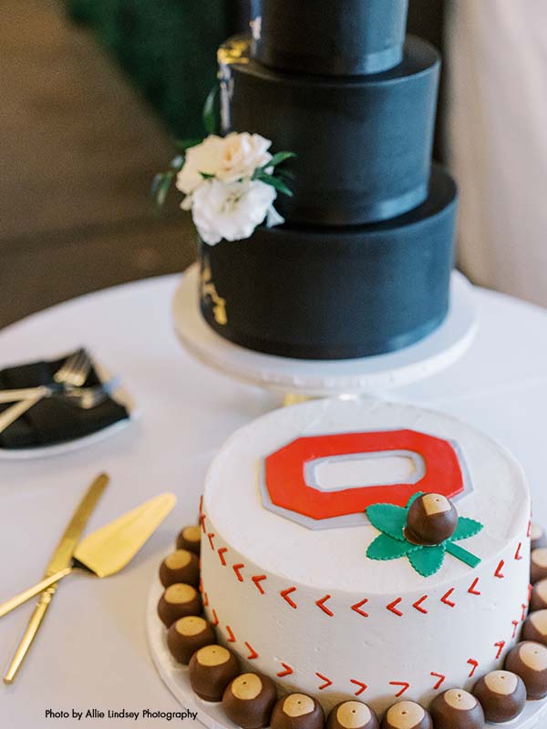 Groom's cake with buckeyes and the Ohio State logo