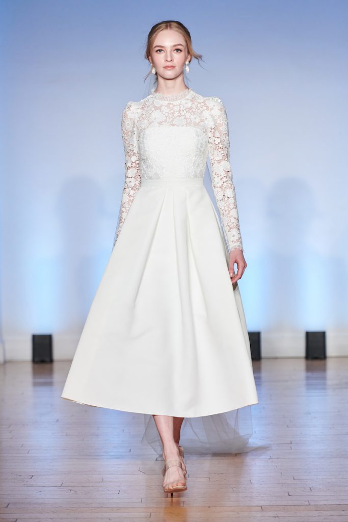 Mock neck tea-length bridal gown