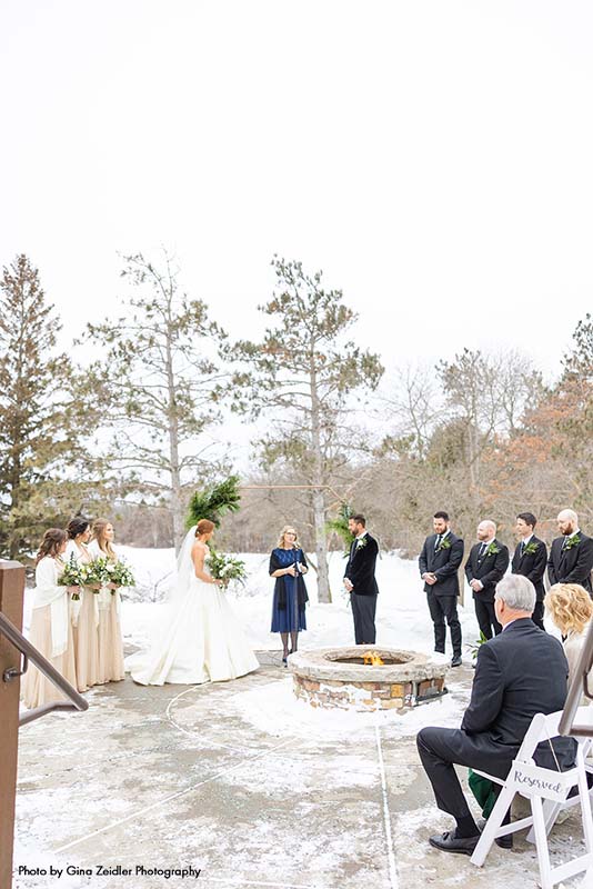 Outdoor winter wedding ceremony