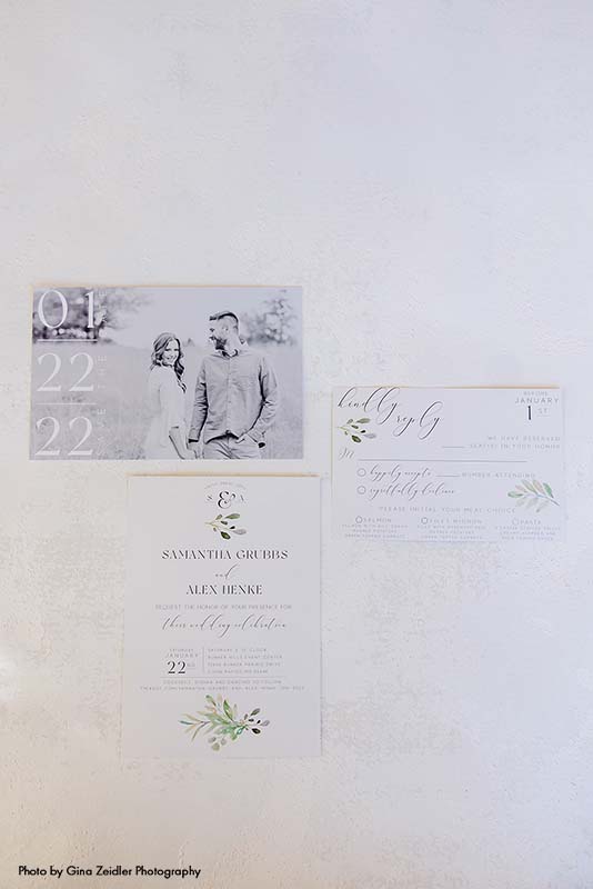 White and greenery wedding invitation