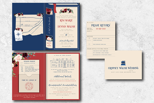 Navy blue and red wedding invitations by The UPS Store