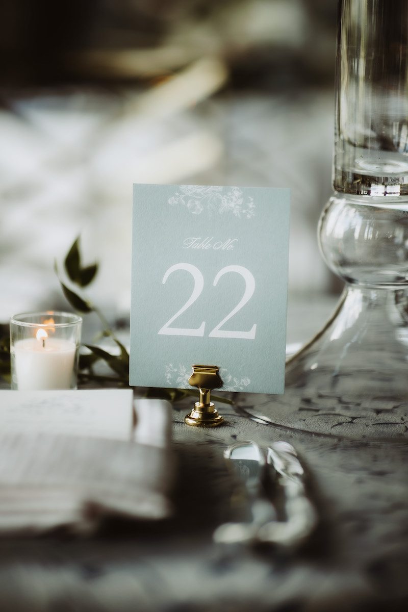 Light blue wedding table number