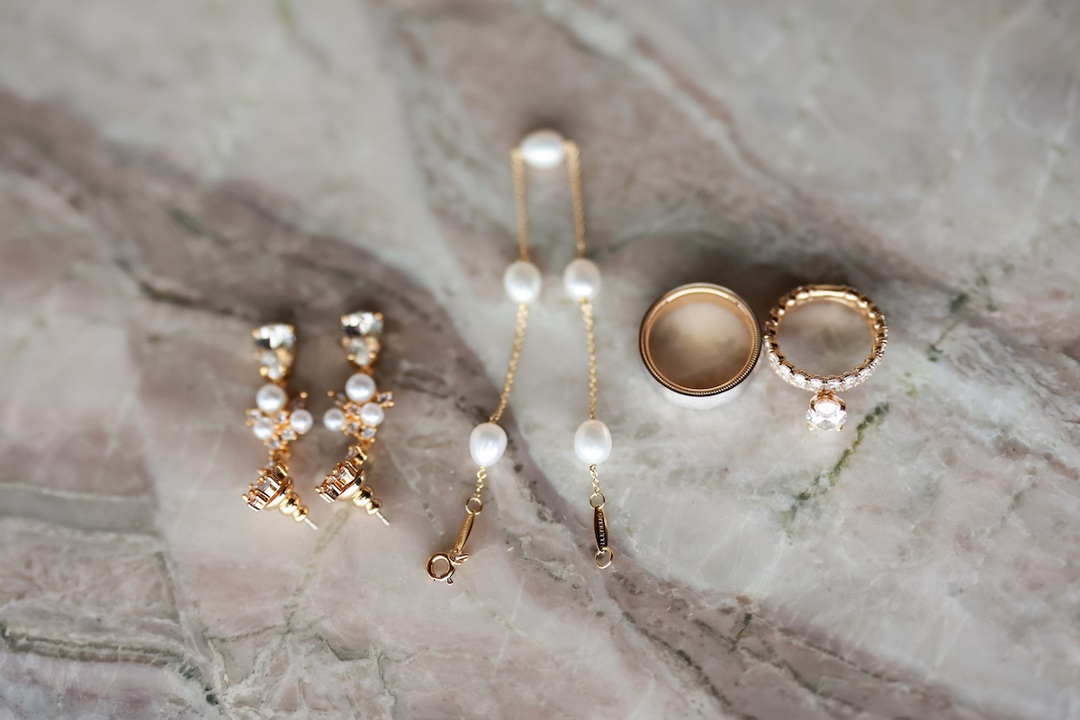 Bridal earrings, bracelet, and rings