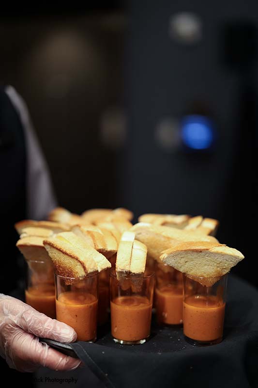 Grilled cheese and tomato soup shooters wedding appetizer
