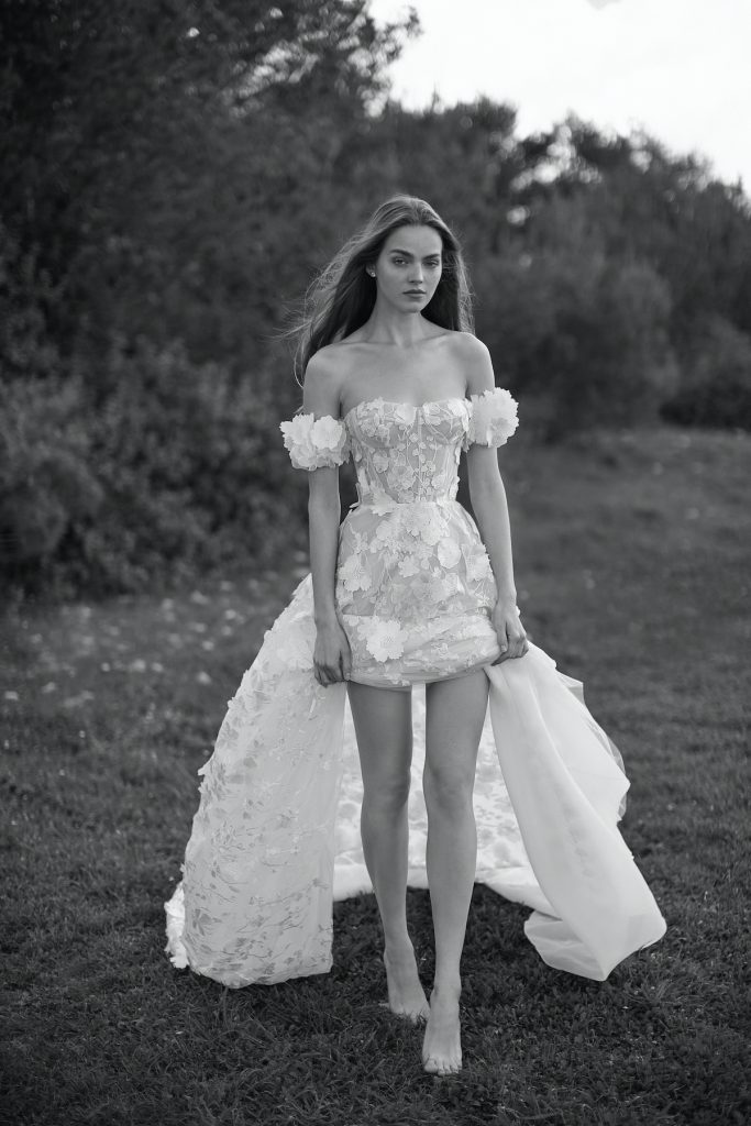 Bridal gown with floral embroidery