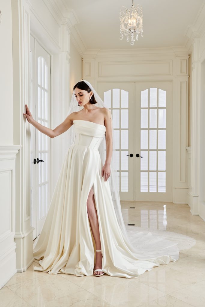 A-line crepe wedding gown