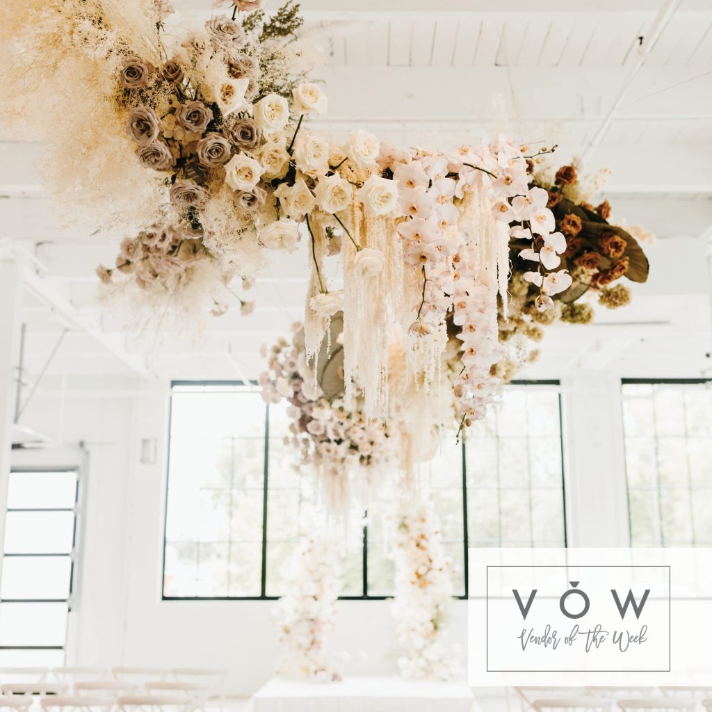 Whimsical dried floral wedding installation at The Whim in Minneapolis